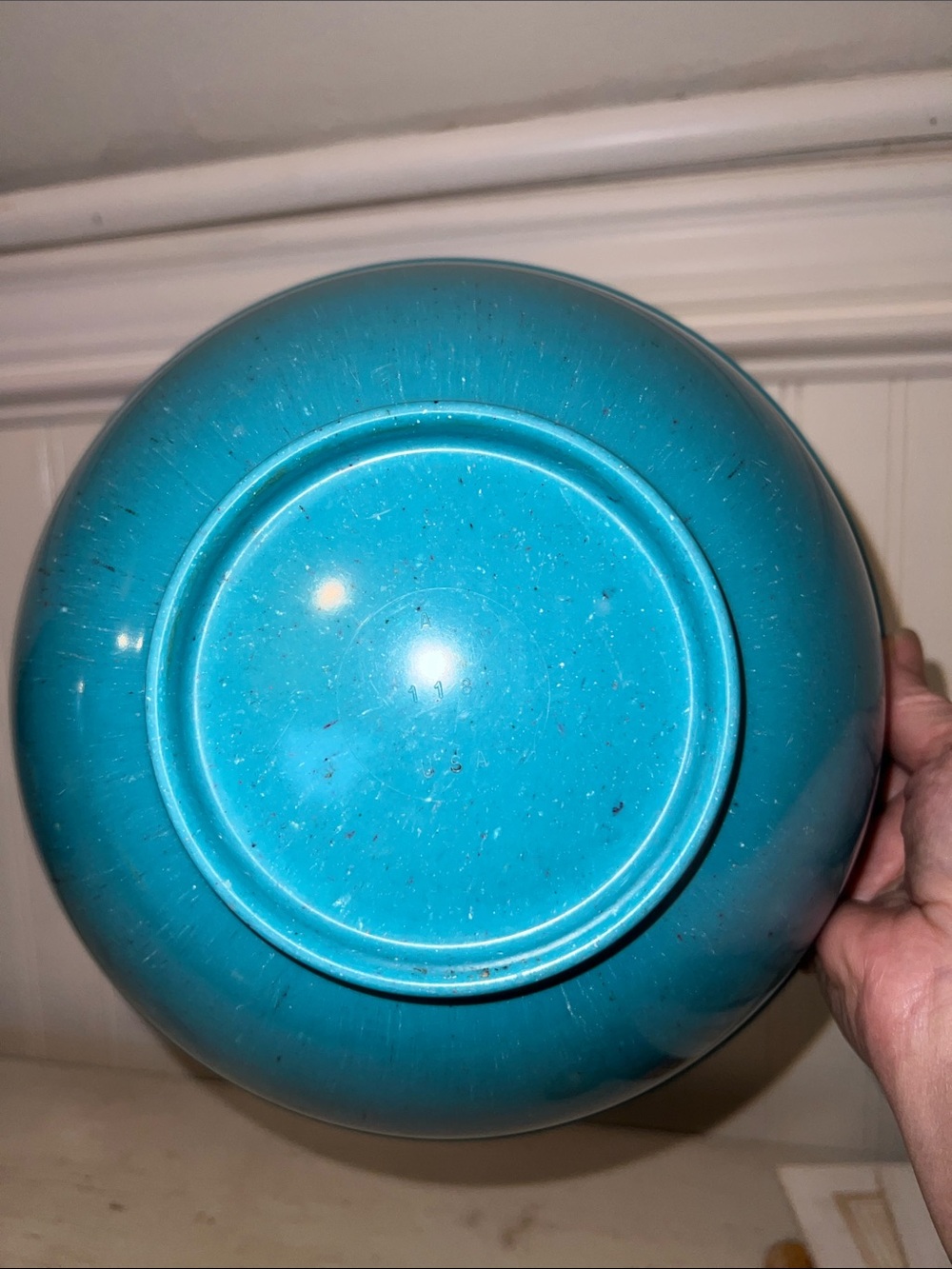 Texas Ware 118 Melmac Turquoise splatter mixing bowl